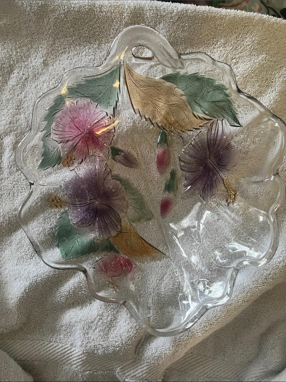 Mikasa Hand-Painted Floral Glass Platter in Pink, Green & Gold
